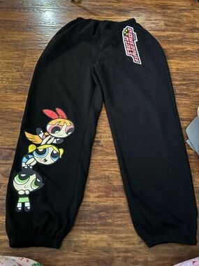 Medium Powerpuff Girls Black Sweatpants with Character Graphics